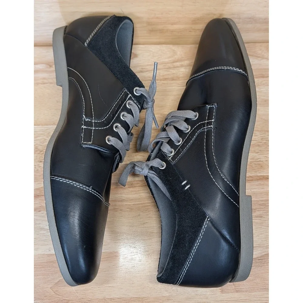 Steve Madden Mens‎ Black Cap Toe Oxford Dress Shoes Contrast Stitching Size 10
